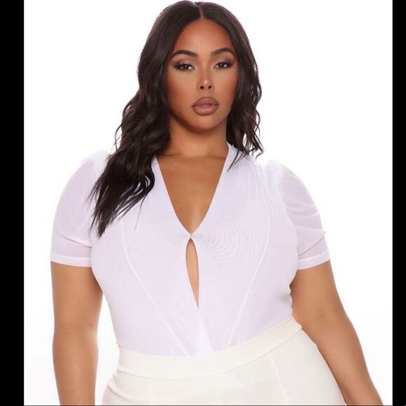 Fashion Nova Stop Mesh'n Around White Bodysuit - Picture 1 of 13